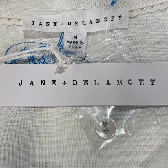 JANE & DELANCEY (NWT) "Ciao" Short Sleeve Button Down RicRac Blouse, Wht/Blu - M - Picture 7 of 9